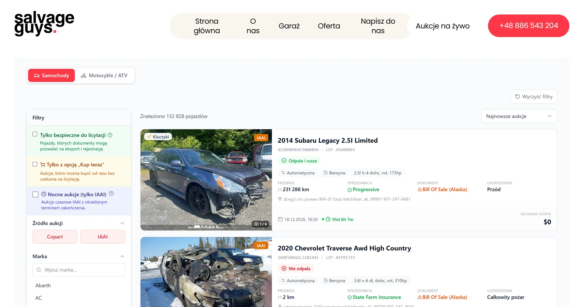 Katalog aukcji Copart i IAAI wdrożony dla Salvage Guys