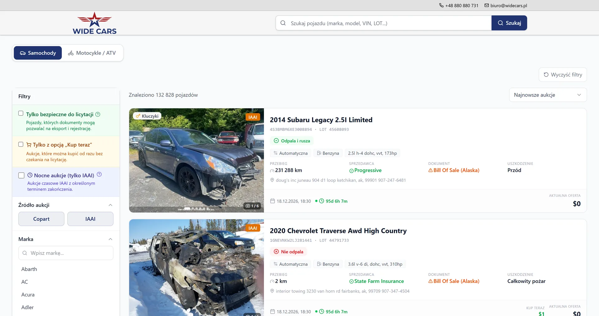 Katalog aukcji Copart i IAAI wdrożony dla WideCars
